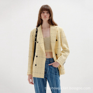 Trendy Clothing Office Yellow Plaid Blazer for Women